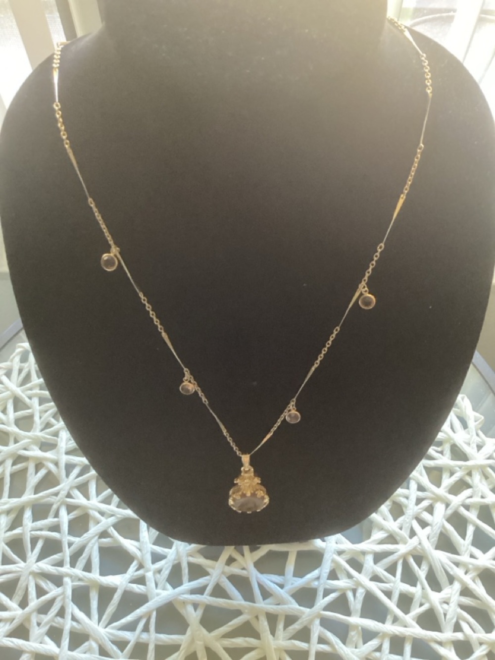 Gold Pendant Necklace with Smoky Brown Gemstone - Women Jewelry - Picture 4 of 6